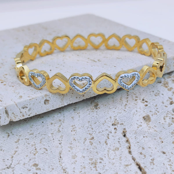 Joint Hearts Bangle Bracelet